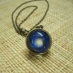Glass Sphere with Galaxy Pendant Necklace